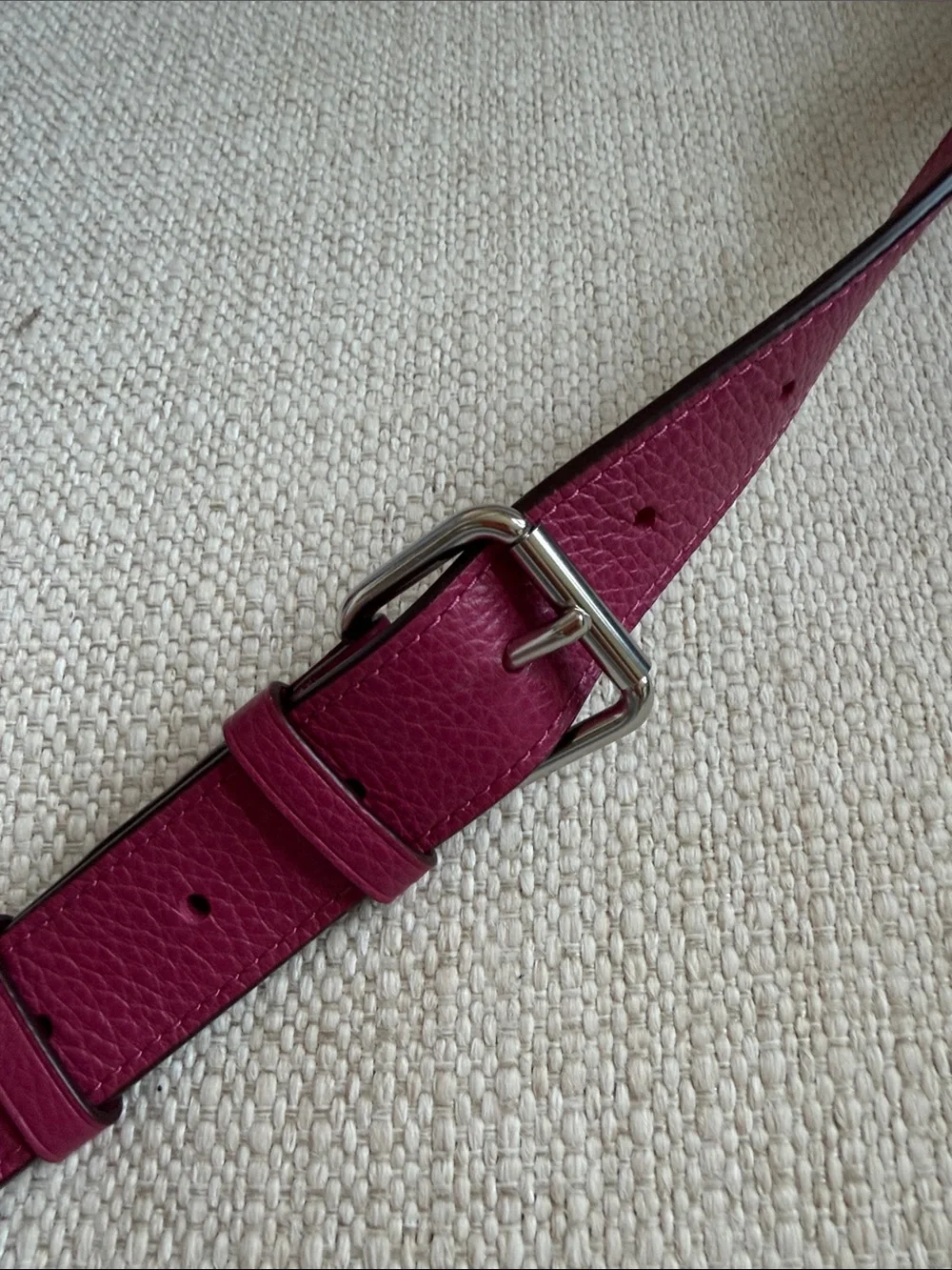 Coach Gray Pebbled Leather Crossbody with Magenta Trim